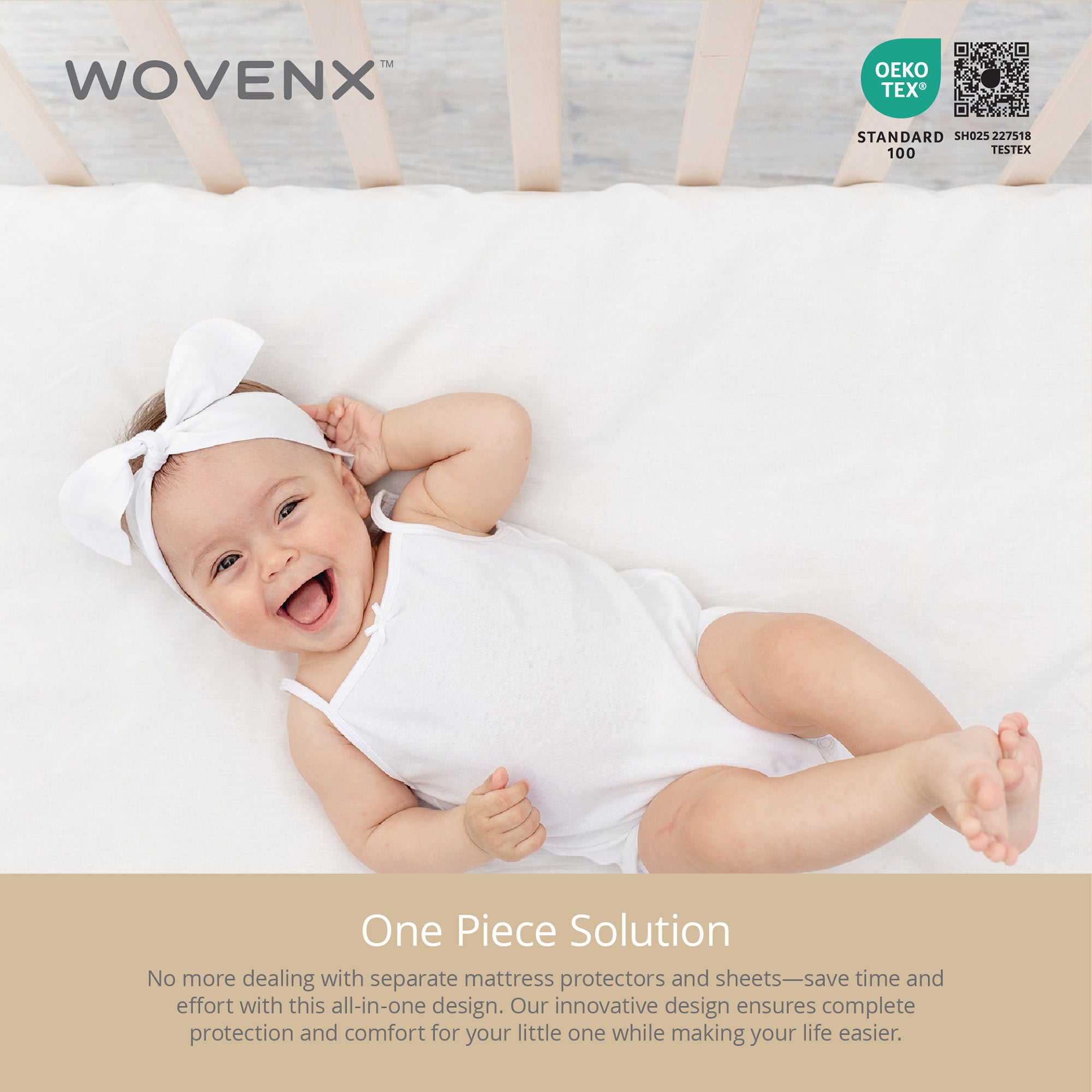 All-In- One Organic Crib Sheet & Mattress Protector for Baby Cribs - White