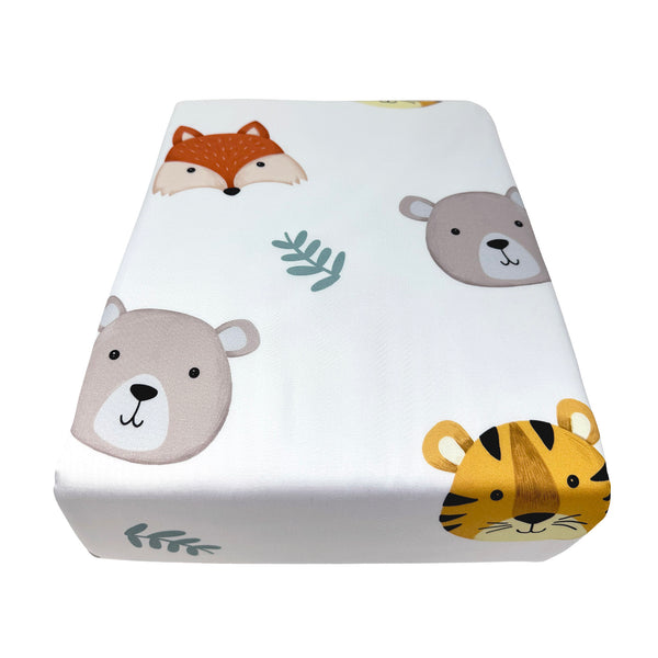 All-In- One Organic Crib Sheet & Mattress Protector for Baby Cribs - Tiger Bear Fox