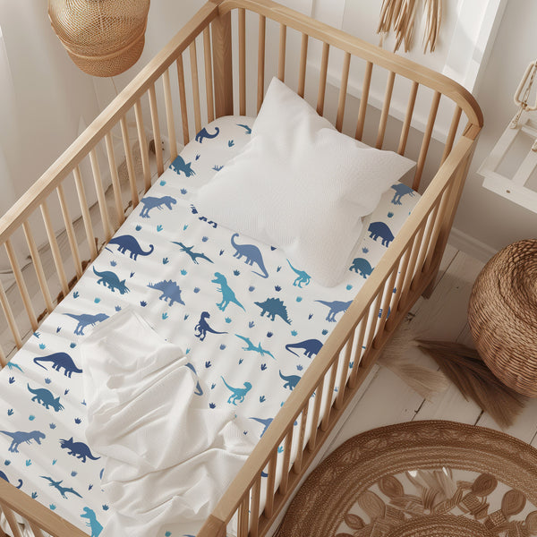 All In One Organic Crib Sheet Mattress Protector for Baby Cribs Dinosaur