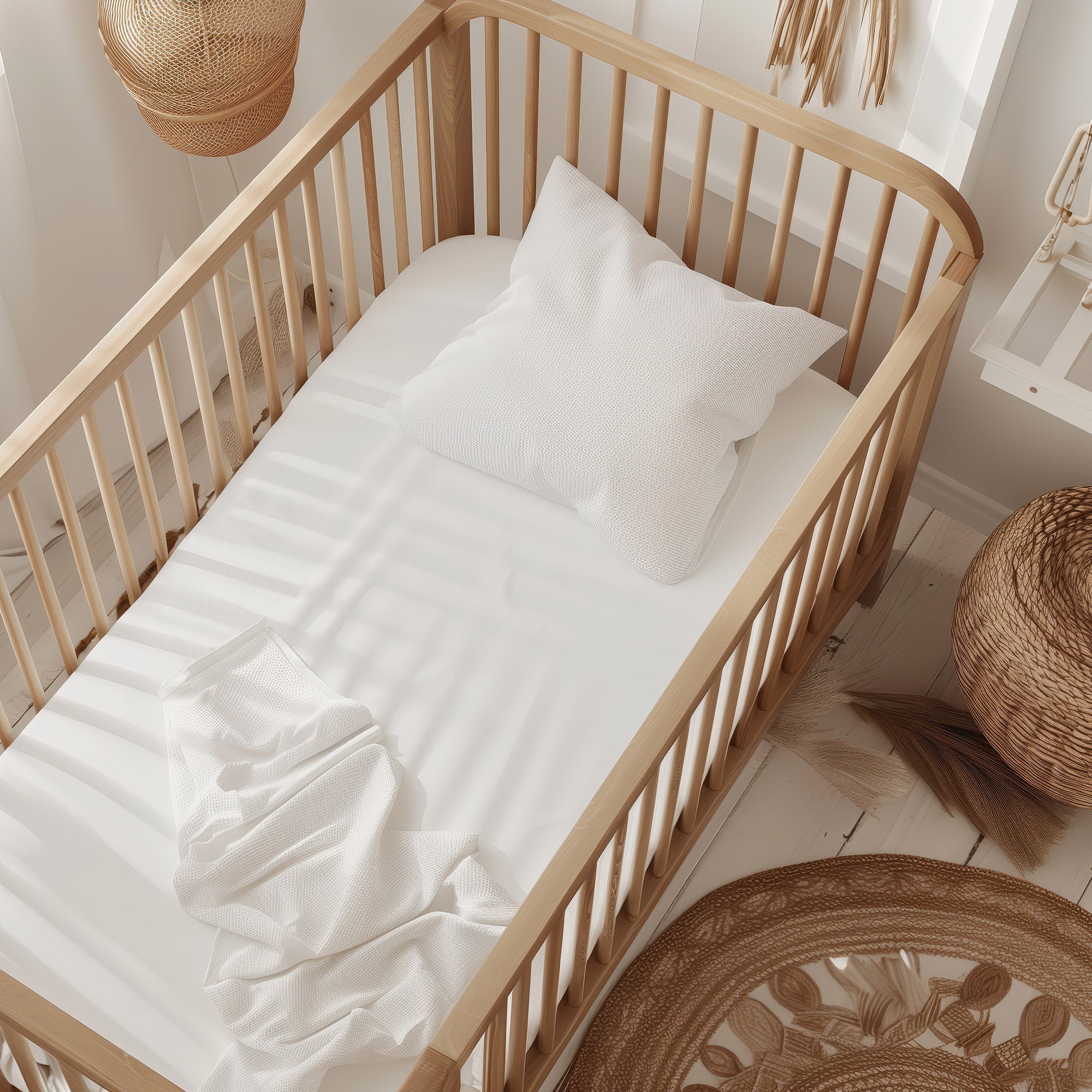 All-In- One Organic Crib Sheet & Mattress Protector for Baby Cribs - White