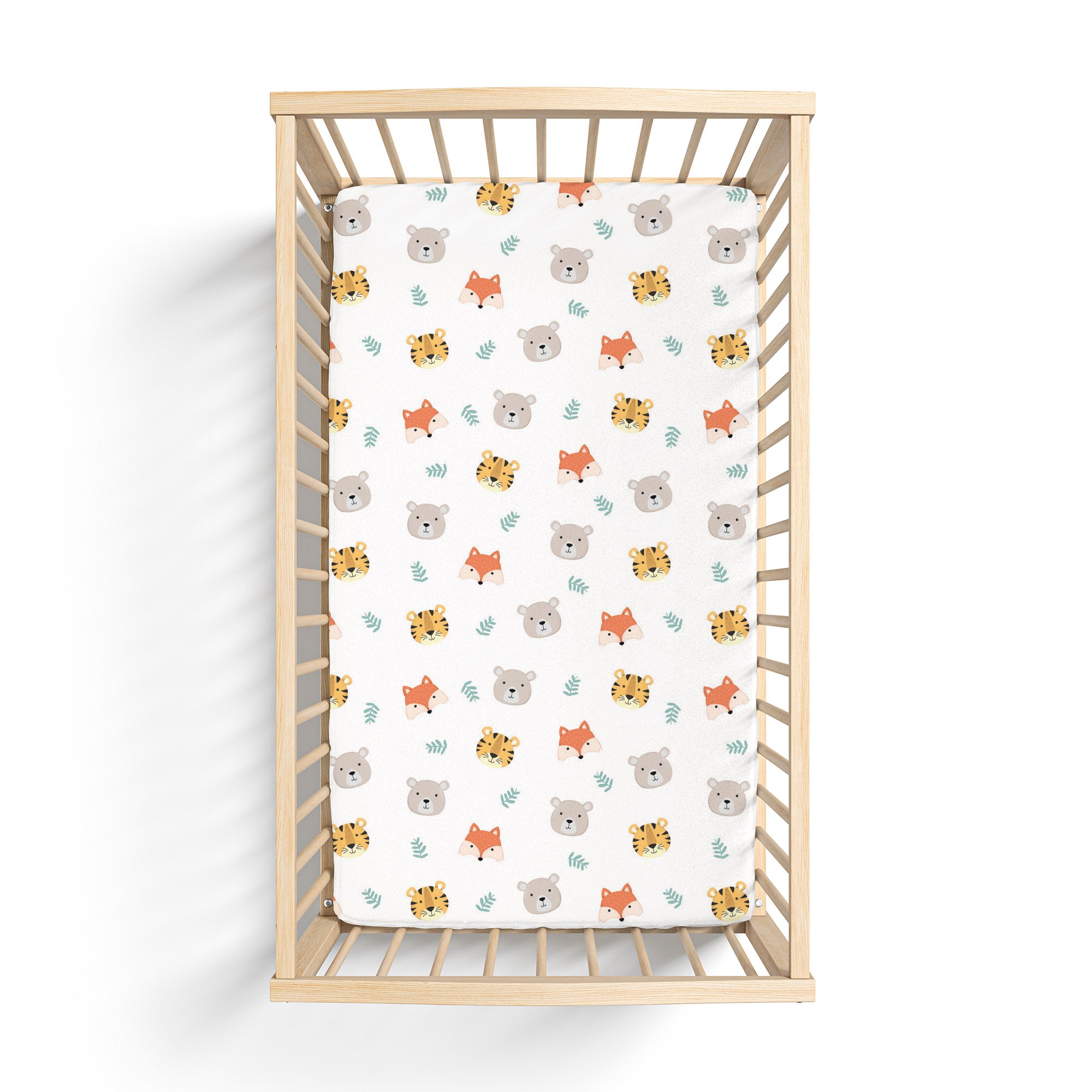 All-In- One Organic Crib Sheet & Mattress Protector for Baby Cribs - Tiger Bear Fox